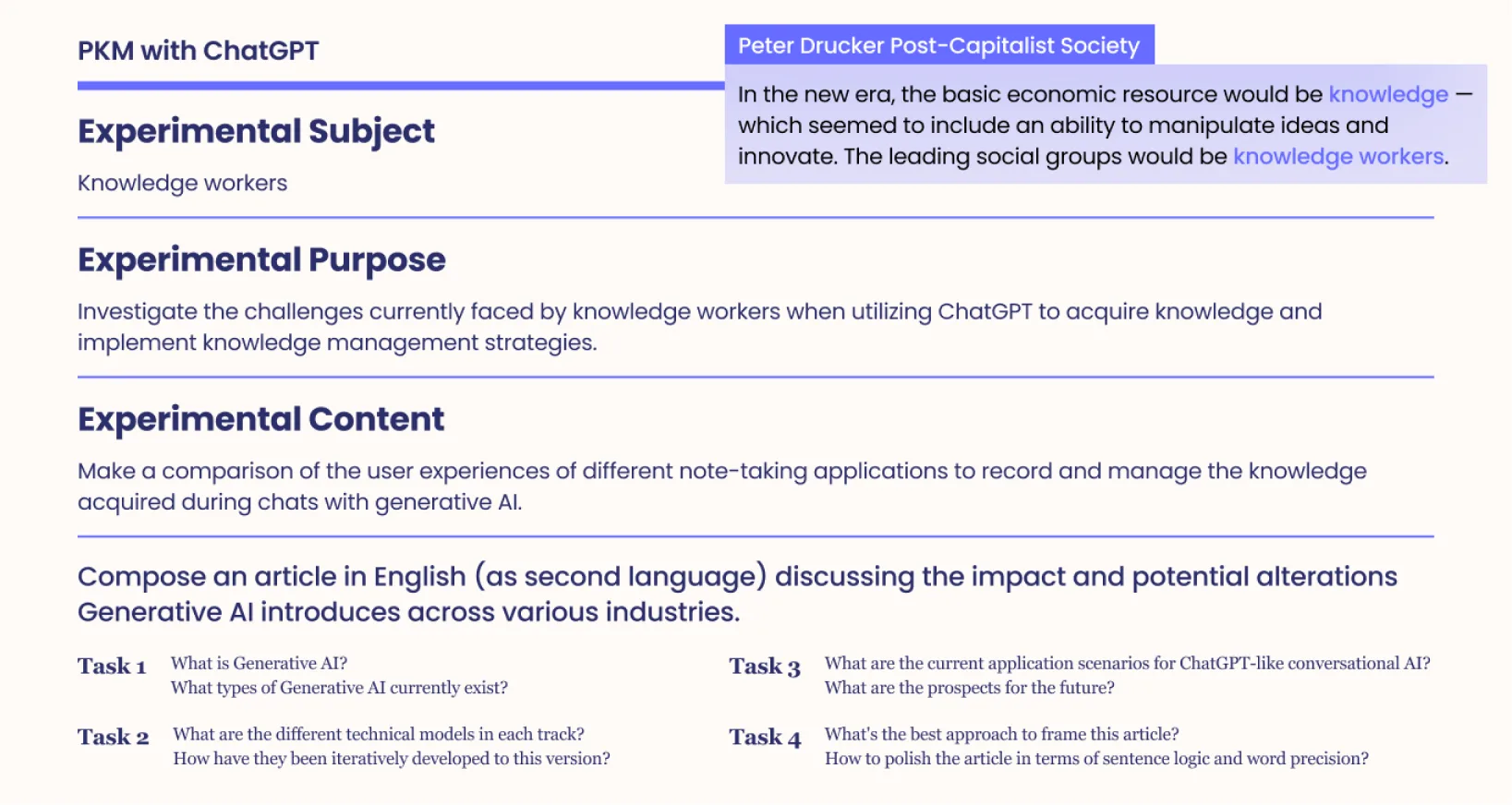 Experimental subject, purpose and content: comparing PKM with and without ChatGPT